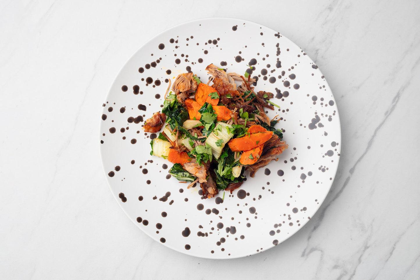 Smoked Pulled Pork with Bok Choy and Roasted Carrots