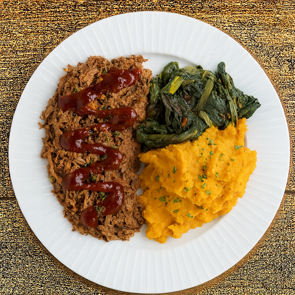 BBQ Brisket with Sauteed Greens and Sweet Potato Mash - Pete's Real Food